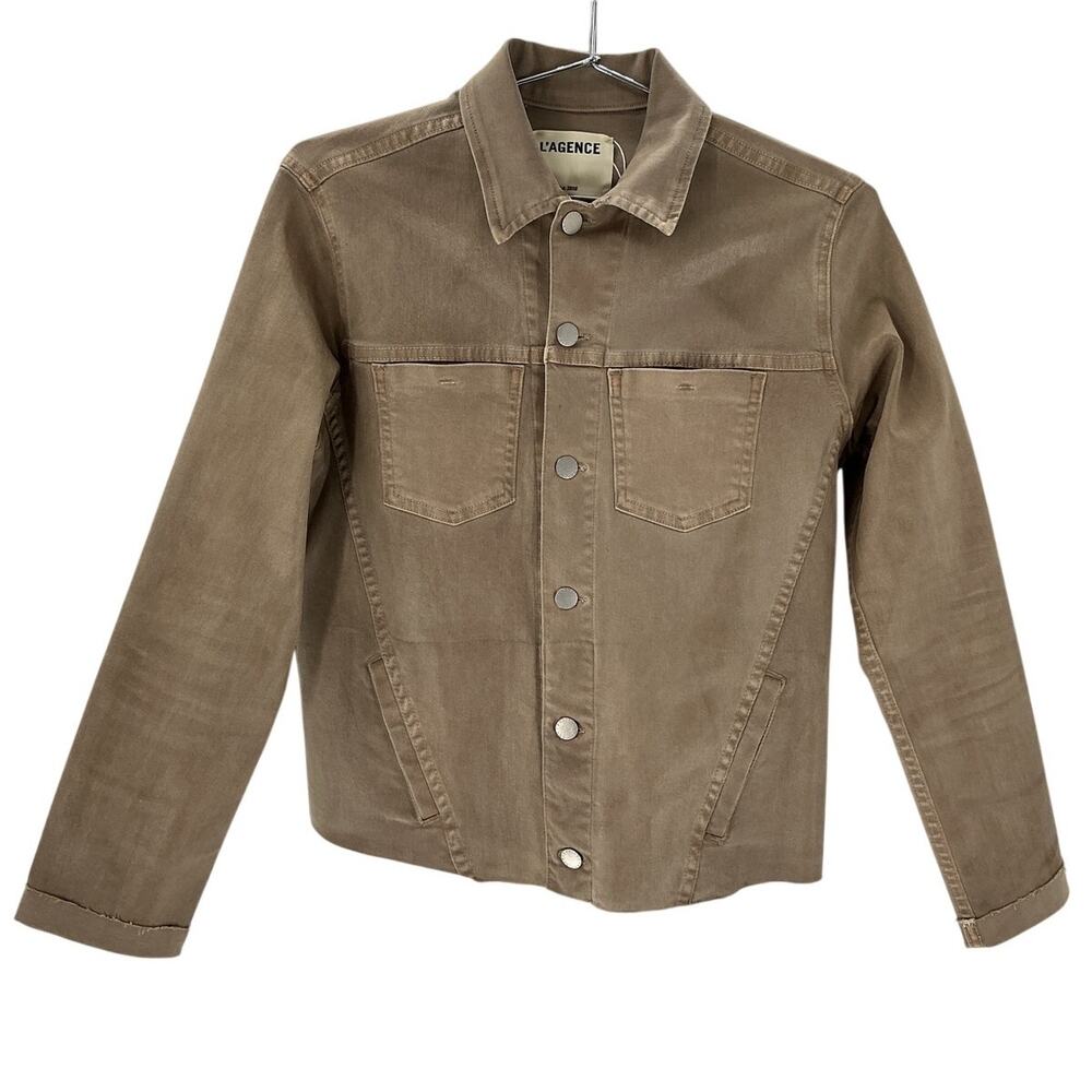 L'agence Coated Denim Tan Janelle Jacket Size L
